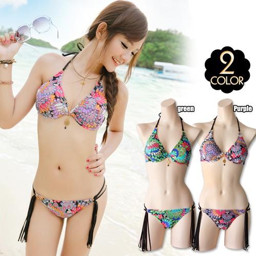 花がらビキニ　2カラー 水着ビキニ上下セット レディースYY1405