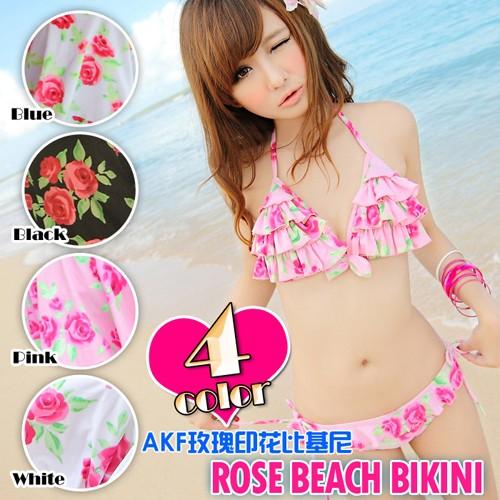 バラ柄ビキニ 4カラー 水着ビキニ上下セット レディースYYY1106
