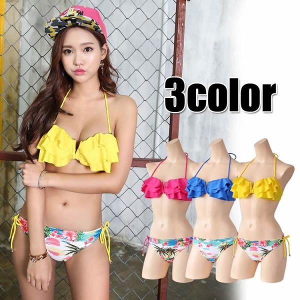 ハイビスカス柄バンドゥビキニ 3カラー 格安水着ビキニ上下セット レディースSWB1518