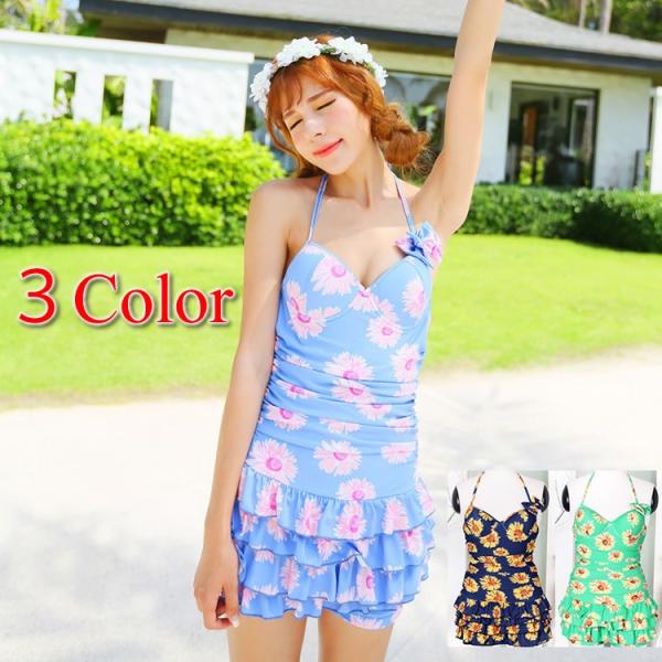 花柄フリルのワンピース 3カラー 水着 レディース