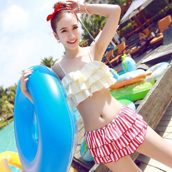 体型カバー 2点セット フラウンス　ビキニ フリル ショートパンツ 水着 大きいサイズ M/L/XL...