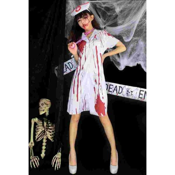 血まみれナース ホラー 3ピースセット 聴診器付き コスプレ衣装　仮装・ハロウィン・女性・大人用 送...