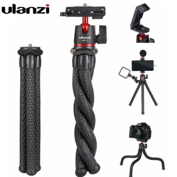 ミニフレキシブル三脚 ホットシュー 1/4''スクリュー くねくね三脚 スマホホルダー付き 自撮り ...