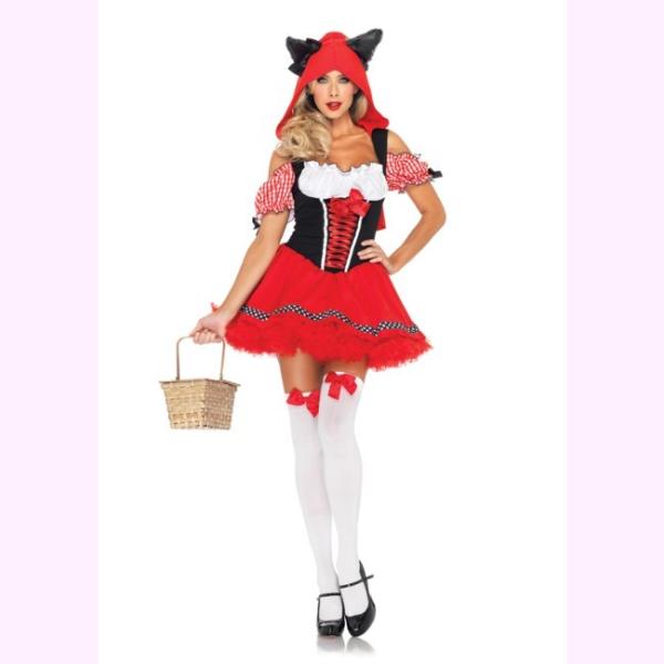 83931オオカミの大きな耳がついたフードとギンガムチェックのワンピースであっという間にかわいいオオ...