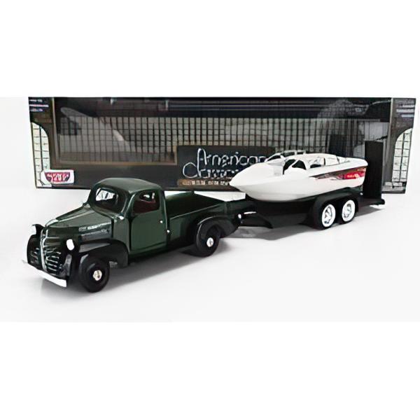 PLYMOUTH ピックアップ + ボート 1941 グリーン/ブラック Motor Max 1/2...