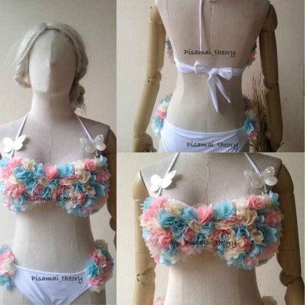 花びらビキニ　お花フラワー ハンドメイド 水着上下セット レディース　インポート2015年新商品/C...