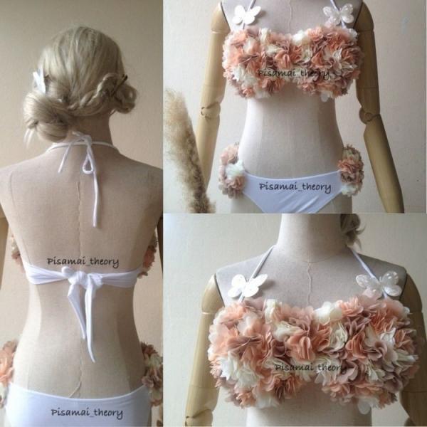 花びらビキニ　お花フラワー ハンドメイド 水着上下セット レディース　インポート 2015年新商品/...