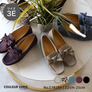 モカシン レディース リボン 幅広 甲高 甲深 外反母趾 内反小趾 3E幅 ローヒール 内ボア ファー あったか ふかふか 楽 着せ替え 2way クロールバリエ No.578280
