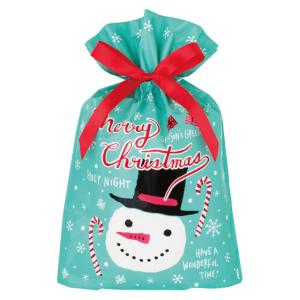 【ラッピング袋】クリスマスミントブルーリボン付PEギフトバッグ-S (W240×H350×D60mm)｜baton-store