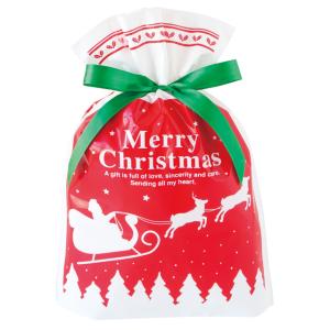 【ラッピング袋】ベーシッククリスマスリボン付PEギフトバッグ-S (W240×H350×D60mm)｜baton-store