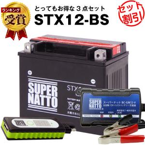 バイク バッテリー STX12-BS YTX12-BS互換 お得3点セットUSBチャージャー+充電器+バッテリー バイクでスマホ充電(液入済)｜batterystorecom