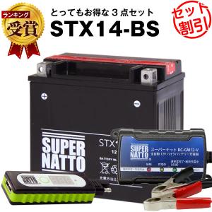 バイク バッテリー STX14-BS YTX14-BS互換 お得3点セットUSBチャージャー+充電器+バッテリー バイクでスマホ充電(液入済)｜batterystorecom