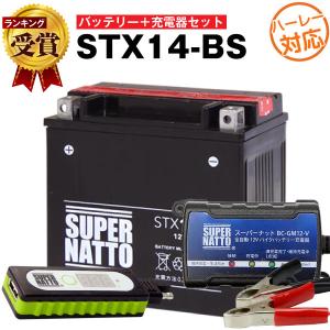 バイク バッテリー ハーレー用STX14-BS 65948-00互換 お得3点セットUSBチャージャー+充電器+バッテリー バイクでスマホ充電(液入済)｜batterystorecom