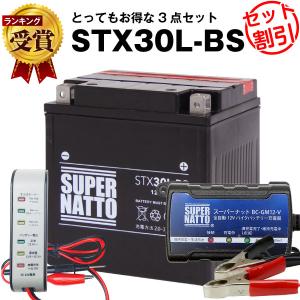 バイク バッテリー ハーレー用バッテリーSTX30L-BS YTX30L-BS互換 お得3点セット電圧テスター(12V用)+充電器+バッテリー スーパーナット(液入済)｜batterystorecom