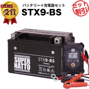 バイク バッテリー STX9-BS YTX9-BS YTR9-BS GTX9-BS FTX9-BS互換 お得2点セット バッテリー+星乃充電器(チャージャー) スーパーナット(液入済)