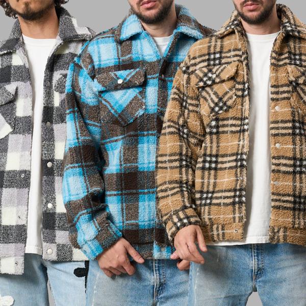 STUD MUFFIN "ブロックチェックムックボア サガラパッチワーク ブルゾン" 524-092...