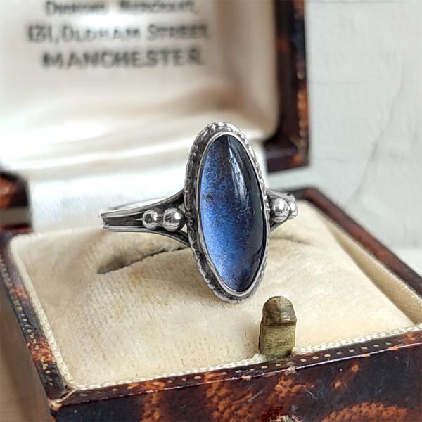 イギリスアンティーク　バタフライウィング モルフォ蝶　マーキス　シルバー　リング