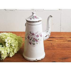 手書き 薔薇 ホーロー コーヒーポット フランスアンティーク : BAU