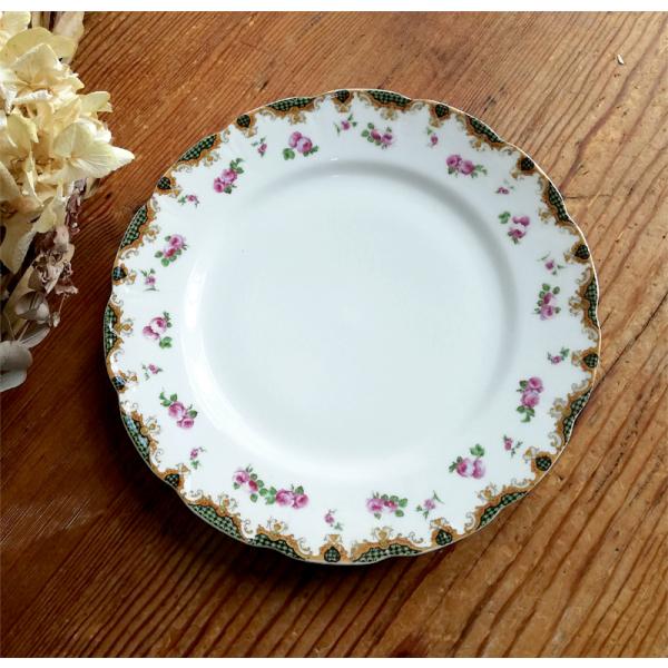 LIMOGES JBT&amp;CIE リモージュ 薔薇柄 デイナープレート フランスアンティーク