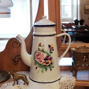 手書き 薔薇 ホーロー コーヒーポット フランスアンティーク : BAU