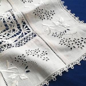手刺繍モノグラム ダマスク織 リネンクロス フランスアンティーク