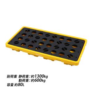 ドラム缶用パレット ドレン付き 2ドラム缶用 約W1300×D680×H150mm 最大耐荷重約1300kg プラスチックパレット ドラム缶 パレット デッキ プラパレ