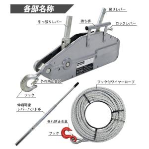 ハンドウインチ 万能ウインチ フック付き 定格...の詳細画像2