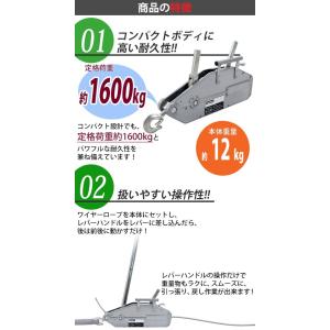 ハンドウインチ 万能ウインチ フック付き 定格...の詳細画像3