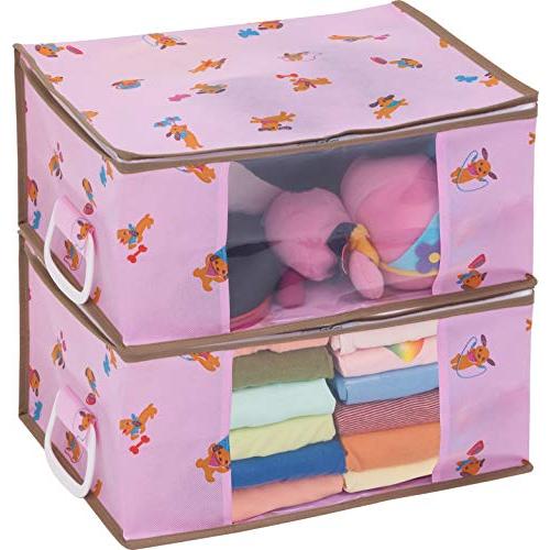アストロ おもちゃ 収納ケース ピンク ワンちゃん柄 2個組 不織布 ぬいぐるみ収納 衣類収納 おも...