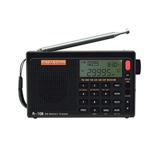 SIHUADON R108 小型短波ラジオ ポータブル 高感度受信 FM/AM/LW/SW/エアバンド BCLラジオ 航空無線 ATS スリープ機能 目覚まし時計 USB充電式 電池式 DSPレシー