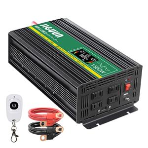 JIGUUN インバーター 正弦波 12v 1500w最大電力3000W DC 12V AC 100V変換 50HZ/60HZ 切り替え可能、AC コンセント*4、USBソケット*1 、ワイヤレスリモコンと液晶