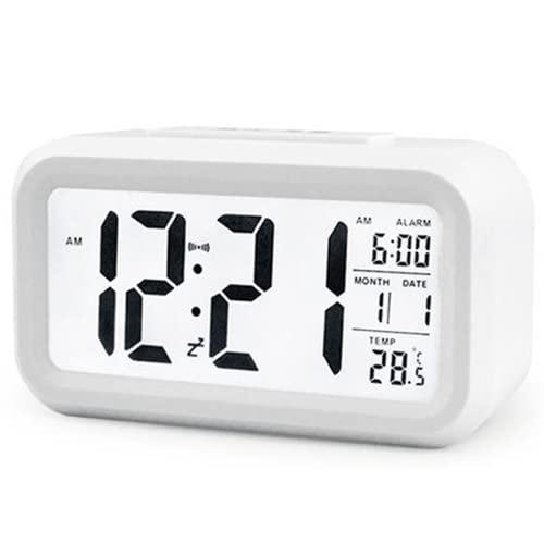 目覚まし時計 置時計 おしゃれ デジタル ライト 時計 見やすい シンプル 温度計 ホワイト 多機能
