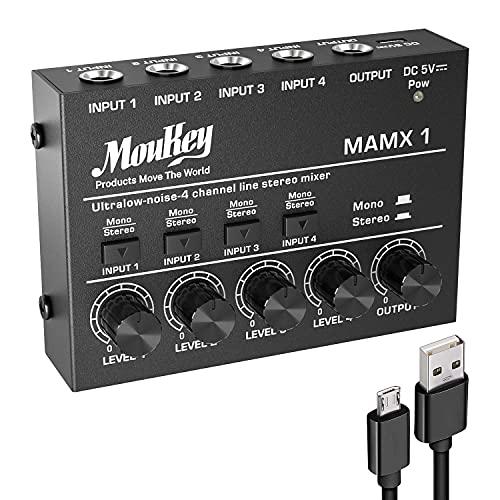 Moukey オーディオミキサー 4チャンネル usb DC 5V超低ノイズ サブミキシング用 ライ...