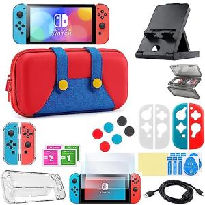 switchケース 25 in 1 スイッチ ケースセット [Switchケース・収納、透明保護ケース、2つのHD保護フィルム、6つのJoy-Con保護カバー、6つのハンドルカバー、ゲー｜baxonshop-honten