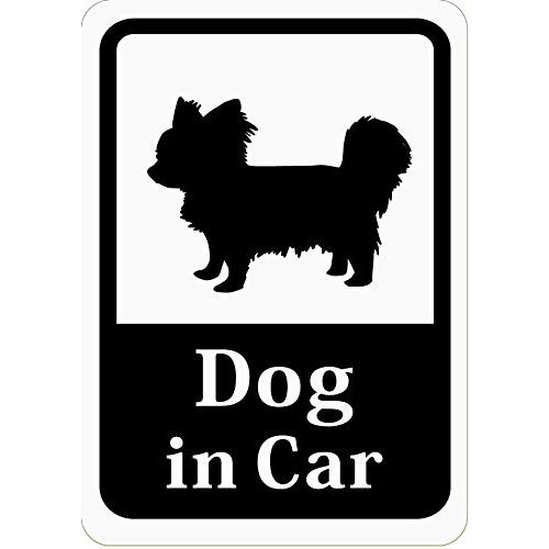 Dog in Car 「チワワ／パピヨン／小型犬」 車用ステッカー (マグネット) (ホワイト) s...