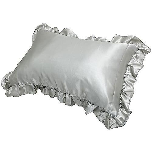 モリピロ(MORIPiLO) シルク枕カバー シルキータッチ 洗える フリル付き シルバーグレー 4...
