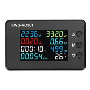 DROK AC 8-in-1 LCD監視メーター 50-300V 20A電圧電流力率周波数電力エネルギー時計温度モニター 電流計電圧計マルチメーターテスター 110V220VデジタルカラーLC
