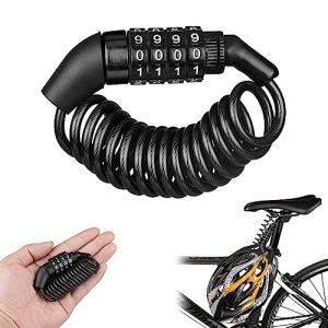 自転車ワイヤーロック ヘルメットロック バイク用 盗難防止 自転車ロック ダイヤルロック 4桁 防水 軽量 携帯便利 長さ150cm 直径約4mm (黒)