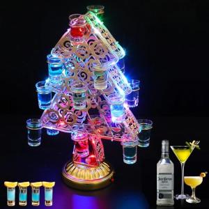 LYTDMSKY テキーラクリスマスツリー ワインラック LED酒ボトルの表示棚 クリスマスツリーの形 酒棚 おしゃれ 18穴 カクテルグラスの棚 カラフルなLEDライト 安定｜baxonshop-honten