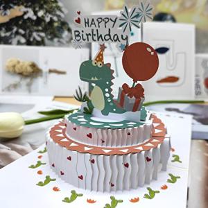 3D 誕生日ケーキ バースデーカード 立体 かわいい 恐竜 2層ケーキ 子供 メッセージカード グリーティングカード おしゃれ ポップアップバースデー｜bayashin-store