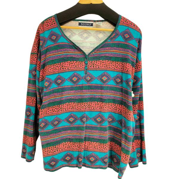 NUOVO(ヌオーヴォ) 90-00s 総柄 Vネック プルオーバーカットソー レディース  L 中...