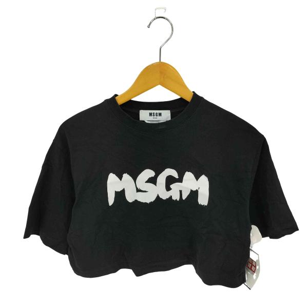 MSGM(エムエスジーエム) イタリア製 ブラッシュストロークロゴ クロップドTシャツ レディース ...