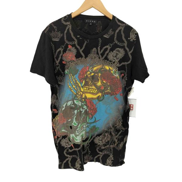USED古着(ユーズドフルギ) P・I・E・R・S スカル チェーン 総柄 クルーネックTシャツ Y...