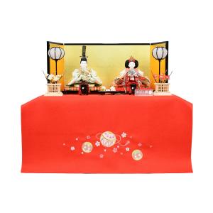平安道翠 雛人形 刺繍秀芥子親王 変則三曲屏風 遠山桜 30cm 平台 桧