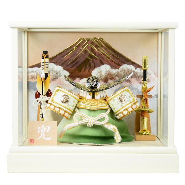 五月人形 コンパクトケース飾り 上杉謙信 日輪弦月前立 懸かり乱れ龍 兜飾り SO6501 白 モダ...