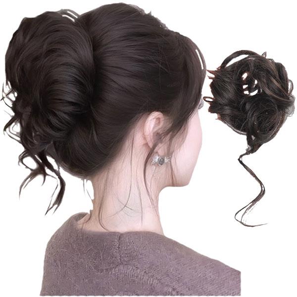 シュシュ ウィッグ ルーズお団子 おくれ毛 ポイントウィッグ つけ毛 お団子ヘア 部分ウィッグ エク...