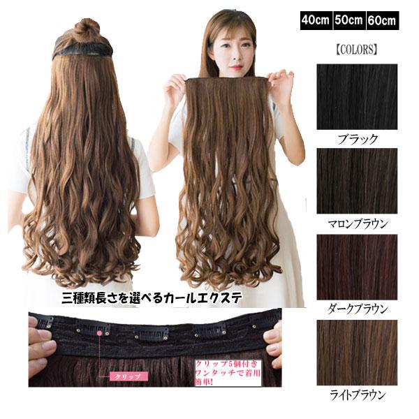 カール エクステ ウィッグ 5クリップ付き 40cm 50cm 60cm 耐熱 エクステンション ロ...