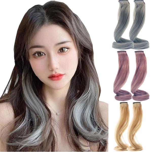 エクステ ワンタッチ インナーカラー くすみカラー 編み込み 2本セット ウィッグ クイックアレンジ...