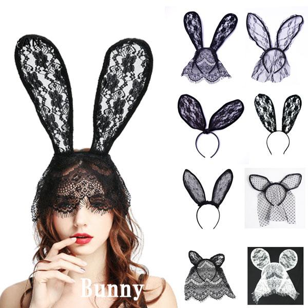 うさ耳 バニーガール カチューシャ ヘアバンド ウサ耳 ネコ耳 アニマル レース チュール 頭飾り ...