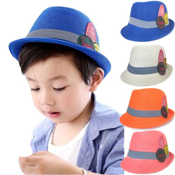 帽子 キッズ ハット 春 夏カラー 中折れハット 中折れ リボン 中折れ帽 ワッペン  HAT 36...